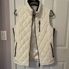 Brand New Never Worn (No Tags) Perfect Condition Zippers Inside And Outside Calvin Klein White Winter Outerwear, Calvin Klein Vest, Calvin Klein White, Womens Calvin Klein, Calvin Klein, White And Black, Jackets & Coats, Jackets For Women, Brand New