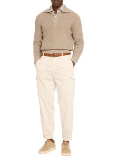 Find BRUNELLO CUCINELLI Wool And Cashmere Knit Polo Sweater on Editorialist. Brunello Cucinelli waffle knit polo sweater in wool and cashmere Spread collar Fourbutton placket Genuine motherofpearl buttons Long sleeves Ribbed cuffs and hem Pullover style Wool/cashmere Made in Italy Bruno Cucinelli, Polo Outfit Men, Knit Polo Sweater, Polo Outfit, Classy Outfits Men, Mens Casual Outfits Summer, Brunello Cucinelli Men, Guy Stuff, Knit Polo