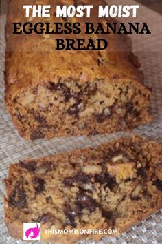 sliced banana bread without eggs Banana Recipe Without Eggs, Banana Dessert Recipes No Egg, Eggless Whole Wheat Banana Bread, Healthy Eggless Banana Bread, Egg Less Banana Bread, One Egg Banana Bread, Butterless Banana Bread, Chocolate Chip Banana Bread No Eggs, Banana Bread Recipe With No Eggs