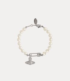 Lucrece Pearl Bracelet in PLATINUM-LIGHT-CREAMROSE-Pearl-WHITE-CZ | Vivienne Westwood® Vivienne Westwood Bracelet, Vivienne Westwood Jewellery, Chris Sturniolo, Bracelets Design, Bracelet Argent, Jewelry Inspo, Dream Jewelry, Safety Pin, Natural Pearls