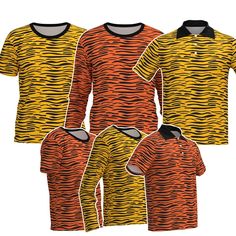 Tiger Stripes Camo Camouflage Animal Print Skin Texture Round Neck Collar Polo Short Long Sleeve Tee T-shirt These t-shirts are the perfect addition to your everyday wardrobe. Made of polyester and spandex fabric, they are perfect for a day of shopping or a night out on the town. The stretchy fabric ensures you'll be able to move and breathe easily. Whether you're hitting the gym, running errands, or going out with friends, these t-shirts are sure to impress! + Can't find what you are looking fo Black Tiger Print Crew Neck Top, Black Crew Neck Top With Tiger Print, Costume Cosplay, Tiger Stripes, Short Long, Skin Texture, Everyday Wardrobe, Neck Collar, Spandex Fabric