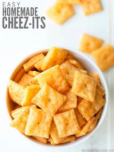 homemade cheez - it's in a bowl on a white surface with the title overlay