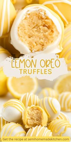 lemon oreo truffles on a plate with the title overlaying it