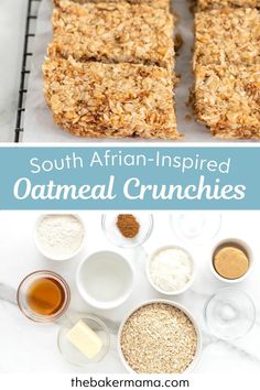 the ingredients for an oatmeal crunch are shown