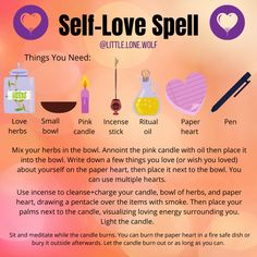 Self Love Magick, Self Love Witchcraft, Candle Magick Spells Love, Love Rituals Witchcraft, Quick Spells, Self Love Spells, Self Love Rituals, Self Love Spell Incantation, Witchy Advice