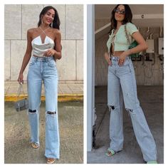 Zara Blogger Ripped Wide Leg Jeans Ripped Wide Leg Jeans Outfit, Zara Jeans Outfit, Baggy Jeans Outfit Aesthetic, Ripped Wide Leg Jeans, Manhattan Night, High Waisted Ripped Jeans, 2024 Aesthetic, Faded Black Jeans, Black Mom Jeans