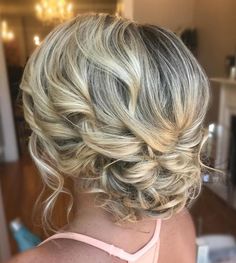 Low Curly Blonde Updo Blonde Updo, Easy Updo Hairstyles, Mother Of The Bride Hair, Updos For Medium Length Hair, Short Wedding Hair, Penteado Cabelo Curto, Short Hair Updo