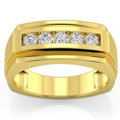 men's wedding band with three diamonds in 18k yellow gold plated sterling silver