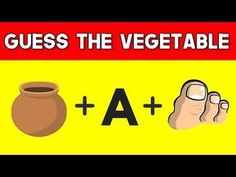 a sign that says guess the vegetable and a hand with a pot next to it