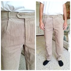 "Mens Pants Mens Corduroy pants 50 Beige Corduroy pants Chino pants Retro Pants Mens Pants Vintage Golf Pants Disco Pants work Pants height of the men in the photo - 187 cm 85% -cotton; 15%-polyester Please refer to photos for details of condition. Condition: very good vintage Measurements: Length: 108 cm/42.52\" Inseam 80 cm/31.50\" Waist 88 cm/ 34.64\" Hips: 110 cm/ 43.31\" Rise: 30 cm/ 11.81\" Tag Size: 50 note The color on the pictures may vary due to monitor settings and light reflections. Corduroy Trousers With Welt Pockets, Beige Corduroy Pants, Mens Corduroy Pants, Floral Denim Pants, Mens Corduroy, Corduroy Pants Men, Brown Leather Coat, Mens Leather Clothing, Boho Jeans