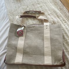 Tote Bag With Tags Attached!! Cream Beige And Brown. Detailed With Sparkly Tweed. Never Used. Perfect Condition. Casual Linen Canvas Bag For Travel, Casual Brown Linen Bag, Casual Beige Linen Canvas Bag, Casual Burlap Bag For Everyday Use, Everyday Beige Burlap Bag, White Linen Travel Bag, Everyday Beige Burlap Bags, Casual Canvas Shoulder Bag With Woven Detail, Casual Burlap Shoulder Bag For Daily Use