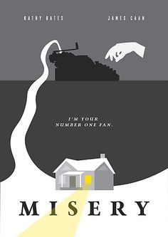 a movie poster for the film missery, with two hands reaching out to a house