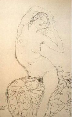 a drawing of a nude woman sitting on a chair with her back turned to the side