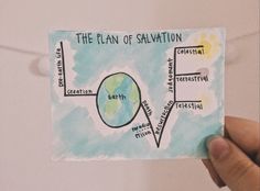 a hand holding up a piece of paper that says the plan of salvation