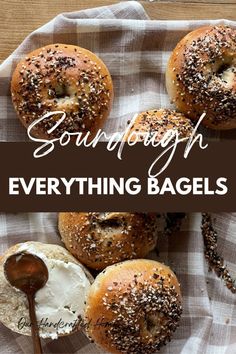 four bagels with everything in between them and the title says sourdough everything in between