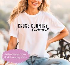 Cross Country Mom Shirt - the perfect gift for any sports mom in your life! This classic unisex jersey short sleeve tee fits like a well-loved favorite. Soft cotton and quality print make users fall in love with it over and over again.  Our Relaxed Fit Tee (Bella + Canvas style 3001) is a unisex style that runs a touch small for men, and about a half a size large for women. It's a relaxed fit and is soft and cozy.  For oversized fit - go up 2 sizes, for shirt dress look - go up 3 sizes. * For T-shirt Sizes Please refer to the Listing Image. CARE INSTRUCTION: Machine wash: warm (max 40C or 105F); Non-chlorine: bleach as needed; Tumble dry: low heat; Iron, steam or dry: medium heat; Do not dryclean High School Cross Country Shirts Design, White Sporty T-shirt For Mother's Day, Sporty White T-shirt For Mother's Day, Sporty Short Sleeve Tops For Mother's Day, Cross Country Mom Shirts, Cross Country Shirts Designs, Cross Country Shirt, Cross Country Shirts, Cross Country Mom