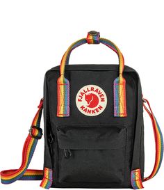 From Fjallraven&#x2C; the Patch Logo Kånken Rainbow Handle Sling Bag features:VinylonIncludes seat pad stored in an inside pocket in the back of the main compartment2 open side pockets and one zippered pocket on the frontName label inside the main compartmentApprox. 23cm heightApprox. 16L volumeApprox. 0.66 lb. weightImported.Special edition and part of the Arctic Fox Initiative supporting climate/environmental projects Kanken Sling, Save The Arctic, Kanken Classic, Fjällräven Kånken, Kanken Mini, Sling Bag Black, Sling Pack, Black Rainbow, Arctic Fox