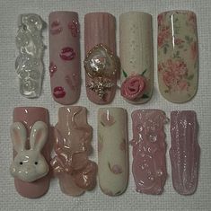 Lovecore Nails, Coquette Nails, Junk Nails, Bunny Nails, Blush Nails, Pretty Gel Nails, Really Cute Nails, Kawaii Nails, Dream Nails