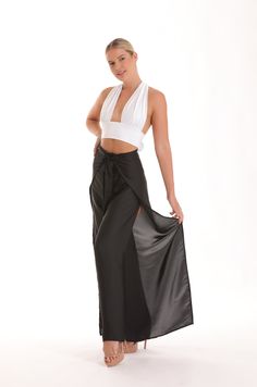 Jumpsuit Navy Blue, White Kimono, Wrap Pants, Black Tie Affair, Wrap Maxi Skirt, Backless Jumpsuit, Black Satin Dress, Long Evening Gowns, Gold Satin