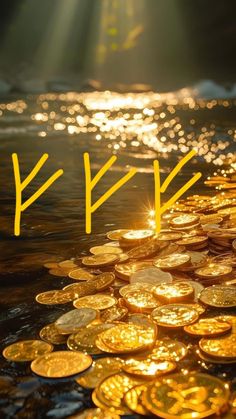 there is a lot of gold coins in the water next to some words that say fyzk