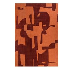 an orange and brown rug with abstract shapes