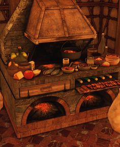 an old fashioned oven with food cooking inside