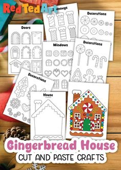 gingerbread house cut and paste crafts for kids to make with the gingerbread house