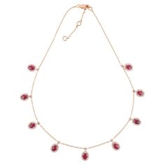 Ruby Chain Necklace in 18K Rose Gold studded with mix cut Ruby pieces. Accessorize your look with this elegant Ruby chain necklace. This stunning piece of jewelry instantly elevates a casual look or dressy outfit. Comfortable and easy to wear, it is just as exquisite worn alone or layered with other charms for a modern fashion statement. PRODUCT DETAILS :- > Material - 18K Solid Rose Gold > Gemstone - Ruby > Gemstone Weight - 3.02 Carat > Gemstone pieces - 9 > Gemstone size - Mix > Diamonds Weight - 0.83 Carat > Gemstone shape - Mix > Gross Weight - 8.61 Gram Our Gold Gemstone Necklaces are customizable according to your specifications. Go to our Storefront Page for more updates and click on the follow button to never miss out on our newly added jewelry collection. Chain Necklace Come Alon Ruby Chain, Gold Gemstone Necklace, Diamond Chain Necklace, Outfit Comfortable, Dressy Outfit, Rose Gold Studs, Gemstone Necklaces, Follow Button, Diamond Chain