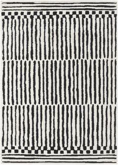 a black and white rug with lines on it