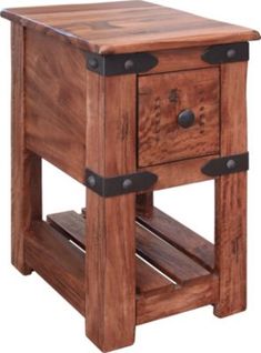 a small wooden table with two drawers