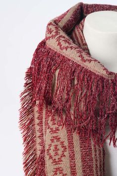 75" x 26" Blanket scarf with fringe in tan and burgundy. Purple Lily, Fearless Women, Eye Gift, Scarf With Fringe, Alpaca Scarf, Scarf Sale, Greek Style, Retro Pop, Summer Scarves