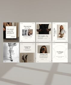 a series of brochures with images of women's legs