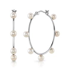 Simplicity and elegance have never made such a perfect combination. A beautiful earring featuring 4-5mm white freshwater pearls on an elegant 14K gold hoop. The earrings fall appx. 1 inch below the ear for that perfect look.  Available in white or yellow gold finish. White Pearl Hoop Earrings For Formal Events, White Hoop Pearl Earrings For Formal Occasions, White Hoop Pearl Earrings For Formal Events, Fine Jewelry Pearl Drop Hoop Earrings, Pearl Drop Hoop Earrings For Anniversary, Fine Jewelry Round Hoop Earrings With Pearl Drop, Pearl Drop Hoop Earrings For Anniversaries, Formal White Gold Hoop Pearl Earrings, Classic Pearl White Pearl Hoop Earrings