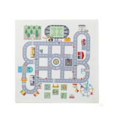 a play mat with cars, trucks and roads on the road in grey color for children's room