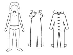 the paper doll is standing next to two pieces of clothing, one with buttons on it