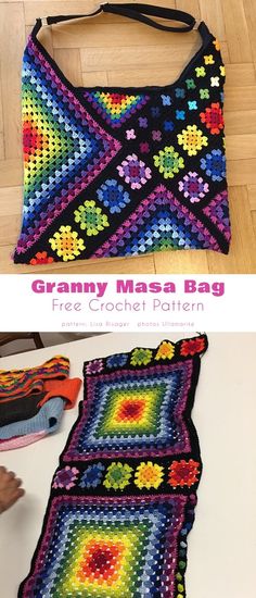 a crocheted granny bag sitting on top of a table