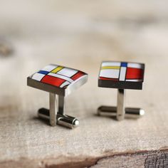 "Piet Mondrian inspored high quality, sturdy pair of cufflinks. Made of 100% hypoallergenic SURGICAL STAINLESS STEEL and RESIN. Great gift idea for weddings, anniversaries, Father's Day, Christmas, Birthdays or for any special occasion. SIZE - 16 mm (5/8\") MATERIALS - jewelry grade RESIN, that makes the cufflinks durable and water resistant - high quality, hypoallergenic SURGICAL STAINLESS STEEL base - printed image MATCHING PRODUCTS from my shop - More CUFFLINKS: http://etsy.me/1vRfF6w For PRO Modern Adjustable Cufflinks For Business, Modern Father's Day Cufflinks For Business, Modern Cufflinks As A Gift, Modern Cufflinks For Father's Day Business Occasions, Modern Cufflinks For Business And Father's Day, Modern Rectangular Cufflinks As Gift, Modern Cufflinks With Polished Finish As Gift, Modern White Cufflinks As Gift, Modern White Cufflinks For Gift