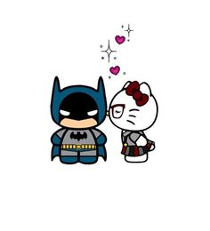 an image of batman and catwoman kissing each other with hearts floating out of their mouths