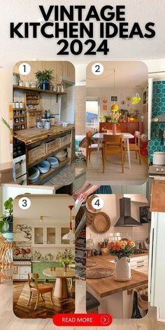 a collage of photos showing kitchen and dining rooms