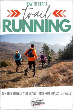 the cover of how to start trail running, with three people running in the background