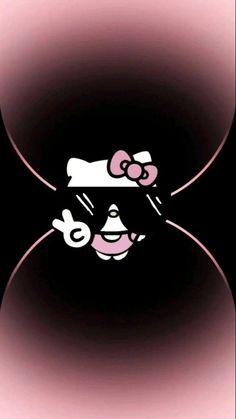 a black and pink background with an image of a hello kitty character in the center