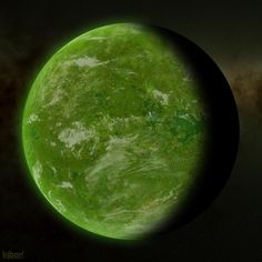 an artist's rendering of a green planet in space