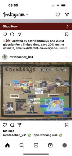 a bulletin board with words and pictures on it, in the middle of an instagram page