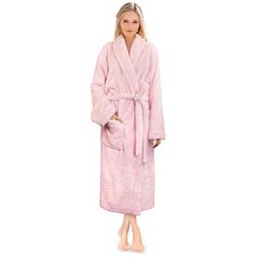 Made of a fluffy sherpa to give a cozy feel, their robe is super soft, lightweight, yet warm at the same time. Comes with a waist strap so you can adjust for perfect fit and 2 side pockets to keep all your essentials! The robe is constructed with 260 GSM of high-quality microfiber polyester that is soft to touch, easy to care for, and lightweight at the same time. Everly Quinn Size: S/M, Color: Light Pink | Everly Quinn Lamartine Fleece Female Mid-Calf Bathrobe w / Pockets 47.2 H x 50.0 W in gra Soft Robes, Womens Sherpa, Hooded Robe, Womens Kimono, Waist Strap, Womens Robes, Everly Quinn, Christmas Wishlist, Pajamas Women