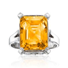 Ross-Simons - C. 2000 Vintage 9.70 Carat Citrine Ring in 14kt White Gold. Size 8. C. 2000. From our Estate collection, this cocktail ring is a true celebration of citrine! Features a sizable 9.70 carat emerald-cut citrine beaming from a simple 14kt white gold setting that allows the sunny gem to be the star of the show. 5/8" wide. Citrine ring. Exclusive, one-of-a-kind Estate Jewelry. Citrine birthstones are the perfect gift for November birthdays. Jewelry Presentation, Citrine Birthstone, Antique Jewelry Rings, Gold C, Fine Jewelery, White Gold Set, Citrine Ring, Citrine Stone, Yellow Stone