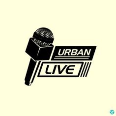 the urban live logo is shown in black and white, with a microphone on top