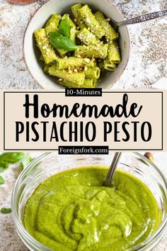 homemade pesto sauce in a bowl with the title overlay