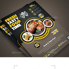 an image of a restaurant flyer template with food items on the front and back cover