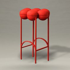 The Saturn barstool utilises gathered bilboquet seat construction, to create a more simplified but still incredibly distinctive form. The sumptuously undulating seat instantly appeals with its invitingly upholstered comfort, while the graceful supporting metalwork establishes the sense of floating and airiness. The chair's frame is in powder coated steel and it is upholstered with Italian wool fabric. The chair is made by hand so slight imperfections are part of its charm. Each piece of furniture is individually numbered and comes with a signed Certificate of authenticity to prove that it is Bohinc Studio original. Shipping: Please note that for all furniture items we will email you a separate shipping quote as those items need crating and specialist shipping. Delivery times vary depending Funky Stools, Funky Seating, Red Barstools, Funky Bar Stools, Red Bar Stool, Futuristic Bar, Living Room Decor Eclectic, Colorful Bar Stools, Red Bar Stools