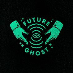 the future ghost logo glows green on a black background